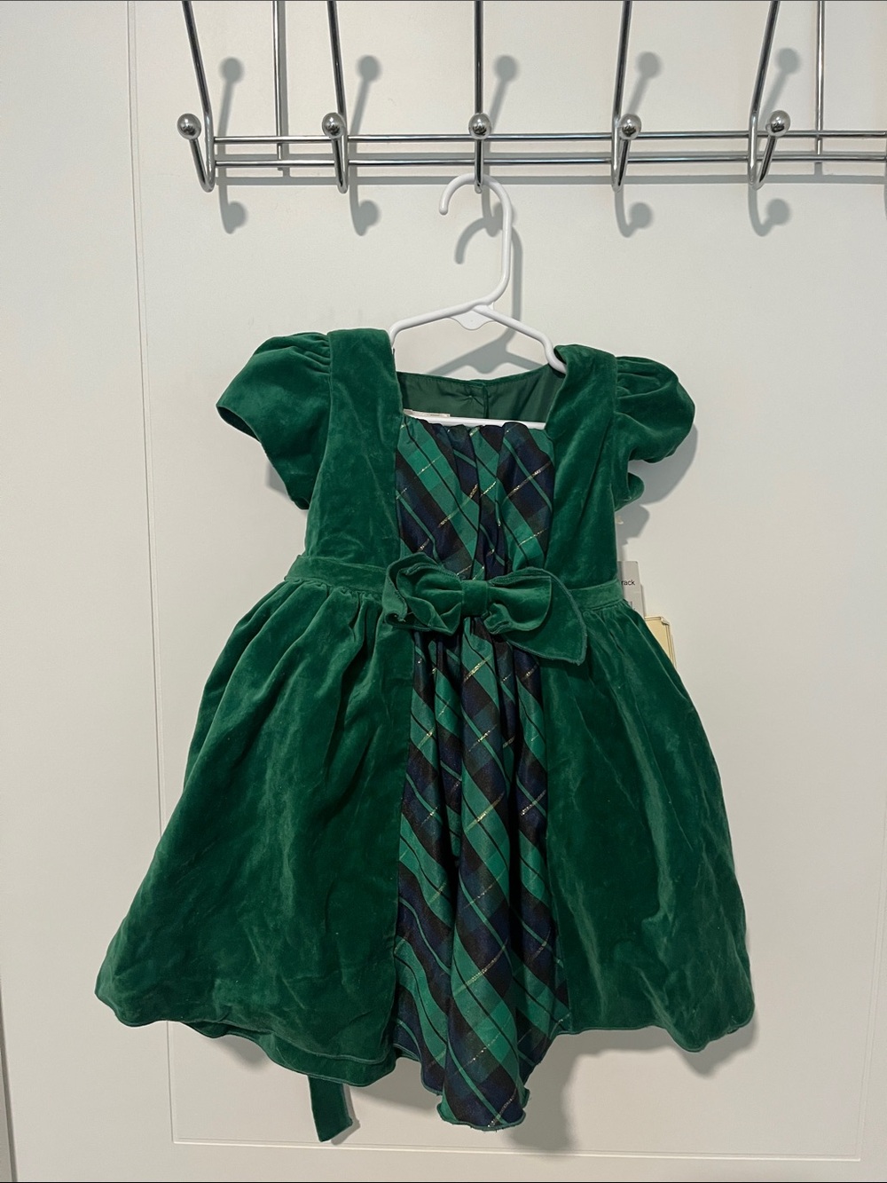 Laura Ashley Green Plaid Design Velvet Back Tie Dress NWT Holiday Party Event